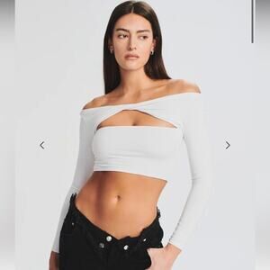 SER.O.YA Ellis Long Sleeve Cutout Crop Top in White XS NWT